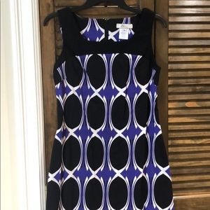 Black purple white fit and flare dress